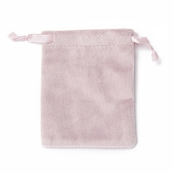 Розовый Бархатные сумки на шнурке для украшений, с атласной лентой, прямоугольные, туманная роза, 10x8x0.3 см