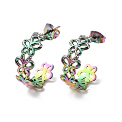 Rainbow Color Ионное покрытие (ip) цвета радуги 304 серьги-гвоздики в форме бабочки из нержавеющей стали, полукруглые серьги для женщин, 19x25x8 мм, штифты : 0.8 мм