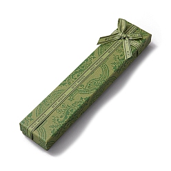 Lime Green Flower Print Rectangle Paper Necklace Boxes with Bowknot, Jewelry Gift Case for Necklaces Storage, Lime Green, 21x4x2.2cm
