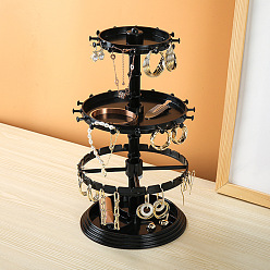 Noir Tour d'affichage de bijoux en acrylique ronde rotative à plusieurs niveaux avec plateau, Support organisateur de bijoux de bureau pour le stockage de bracelets de boucles d'oreilles, noir, 3 cm