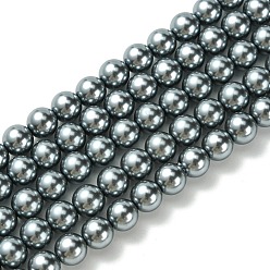 Gris Ardoise Brins de perles rondes en verre teinté écologique, Grade a, cordon en coton fileté, gris ardoise, 8mm, Trou: 0.7~1.1mm, Environ 52 pcs/chapelet, 15 pouce