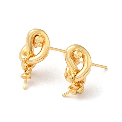 Real 18K Gold Plated Brass Stud Earring Findings, with 925 Sterling Silver Pins, for Half Drilled Beads, Real 18K Gold Plated, 16.5mm, Pin: 12x0.8mm and 0.6mm(for Half Drilled Beads)