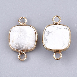 Howlite Natural Howlite Links connectors, with Brass Findings, Square, Golden, 21x13x5~5.5mm, Hole: 2.5mm