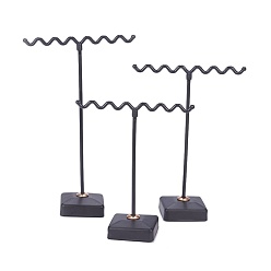 Черный Цвет Металла Т железный брусок серьги отображает наборы, дисплей ювелирных изделий стойки, ювелирные изделия стенд дерево, металлический черный , 8.3x9.6~13.4 см, 3шт / комплект