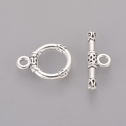 Античное Серебро Сплавочные застежка тоггл тибетского стиля, кольцо, античное серебро, без кадмия и без свинца, Кольцо: 18x13x2 mm, отверстия: 2 мм, бар: 21x2 мм, отверстие : 2 мм