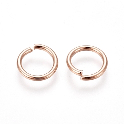 Oro Rosa 304 de acero inoxidable anillos del salto abierto, oro rosa, 18 calibre, 9x1 mm, diámetro interior: 7 mm