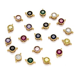 Mixed Color Real 18K Gold Plated Brass Micro Pave Cubic Zirconia Links Connectors, Long-Lasting Plated, Flat Round, Mixed Color, 12x7x3.5mm, Hole: 1.2mm