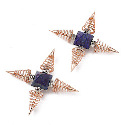 Lapis Lazuli Rose Gold Brass Spritual Energy Generator, with Natural Lapis Lazuli Pyramid and Conductive Coils, for Body Healing, Reiki Balancing Chakras, Aura Cleansing, Protection, Darts, 113.5x113.5x32mm