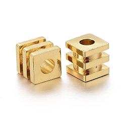 Oro Latón granos del espaciador, larga duración plateado, cubo ranurado, dorado, 4x4x4 mm, agujero: 1.8 mm