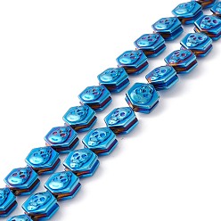 Blue Plated Electroplate Synthetic Non-magnetic Hematite Beads Strands, for Halloween Theme, Polygon with Skull, Blue Plated, 10.5x8x5.5mm, Hole: 1mm, about 44pcs/strand, 16.14 inch(41cm)