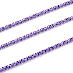 Lilac Spray Painted Brass Box Chains, Venetian Chains, with Spool, Unwelded, Lilac, 2x2.5x2.5mm