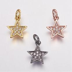 Mixed Color Brass Micro Pave Cubic Zirconia Charms, Star, Mixed Color, 11.5x10x2mm, Hole: 3mm