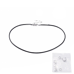 Negro El collar de cuero de vaca, con 304 pellizcos de acero inoxidable, anillo de salto y cadenas retorcidas, negro, 16.7 pulgada (42.5 cm)