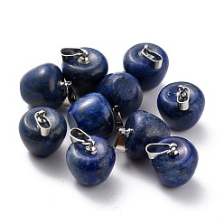 Lapis Lazuli Natural Lapis Lazuli Pendants, with Platinum Brass Loops, Apple, 14~15x14x14mm, Hole: 6x3mm