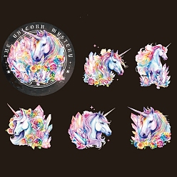 Colorido 10 piezas 5 estilos pegatinas de unicornio autoadhesivas impermeables para mascotas, para scrapbooking, manualidades de viaje, colorido, 60x60 mm, 2 piezas / estilo