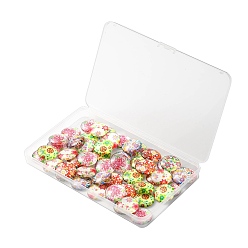Mixed Color Glass Cabochons, Floral Printed, Flatback Half Round/Dome, Mixed Color, 25x7mm, about 50pcs/box, packing size: 18.9x11.2x1.7cm