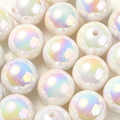 Blanc Placage uv perles acryliques irisées arc-en-ciel, ronde, blanc, 17.5x17mm, Trou: 2.8mm