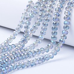 Light Steel Blue Electroplate Transparent Glass Beads Strands, Full Rainbow Plated, Faceted, Rondelle, Light Steel Blue, 6x5mm, Hole: 1mm, about 85~88pcs/strand, 16.1~16.5 inch(41~42cm)