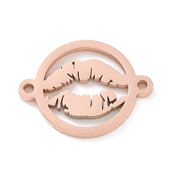 Oro Rosa 304 colgantes de conector de acero inoxidable, eslabones redondos planos huecos con labio, oro rosa, 19.5x15x1.4 mm, agujero: 1.3 mm