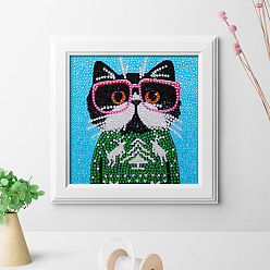 Cat Shape Наборы для алмазной живописи с квадратными животными, включая рамку, смола стразы, алмазная липкая ручка, поднос тарелка и клей глина, Узор кошки, 185x185 мм