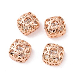Clear Eco-friendly Brass Cubic Zirconia Multi-Strand Links, Cadmium Free & Lead Free, Square, Rose Gold, Clear, 10x10x5.7mm, Hole: 1.2mm