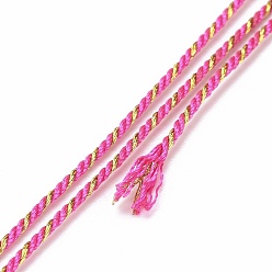 Deep Pink Polycotton Filigree Cord, Braided Rope, with Plastic Reel, for Wall Hanging, Crafts, Gift Wrapping, Deep Pink, 1mm, about 32.81 Yards(30m)/Roll