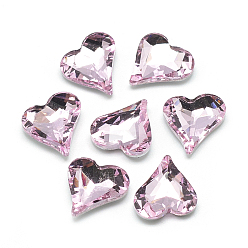 Pearl Pink Pointed Back Glass Rhinestone Cabochons, Faceted, Back Plated, Heart, Pearl Pink, 12x11.8x4.5mm
