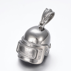 Stainless Steel Color 304 Stainless Steel Pendants, Large Hole Pendants, Bulletproof Helmet, Stainless Steel Color, 39.5x27x31mm, Hole: 8x12mm
