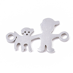 Stainless Steel Color 201 Stainless Steel Links connectors, Laser Cut, Boy with Dog, Stainless Steel Color, 10x16.5x1mm, Hole: 1.5mm