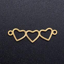 Golden 201 Stainless Steel Links connectors, Heart to Heart, Golden, 7.5x25x1mm, Hole: 1.2mm