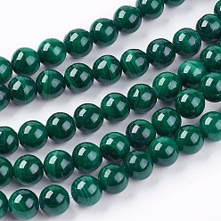 Malachite Malachite naturelles brins de perles, ronde, verte, 5~6mm, Trou: 0.8mm, 33 pcs / chapelet, 8 pouce