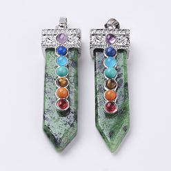 Ruby in Zoisite Natural Ruby in Zoisite with Synthetic & Natural Mixed Stone Chakra Big Pendants, Sword, Platinum, 57~60x16.5x12mm, Hole: 5mm
