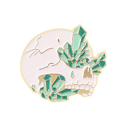 Lime Green Alloy Enamel Brooches, Skull with Crystal, Lime Green, 23x25mm