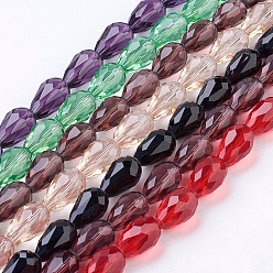 Mixed Color Glass Beads Strands, Faceted, teardrop, Mixed Color, 6x4mm, Hole: 1mm, about 65~68pcs/strand, 14.96~15.35 inch