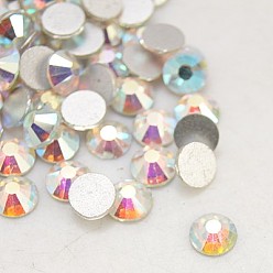 Crystal AB Glass Flat Back Rhinestone, Grade A, Back Plated, Faceted, Crystal AB, 8~8.3mm, about 144pcs/bag