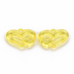 Yellow Transparent Acrylic Beads, Heart to Heart, Yellow, 27x34x6mm, Hole: 3mm, about 191pcs/500g