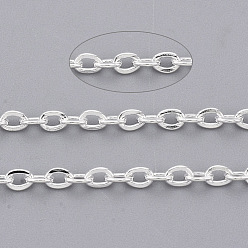 Argent 304 chaînes de câbles en acier inoxydable, soudé, Ovale Plat, argenterie, 2.7x2x0.4 mm, sur 2 m / brin