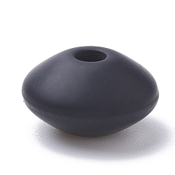 Noir Perles de silicone écologiques de qualité alimentaire, perles à mâcher pour les jouets de dentition, Diy soins infirmiers colliers faisant, rondelle, noir, 12x6~7mm, Trou: 2mm