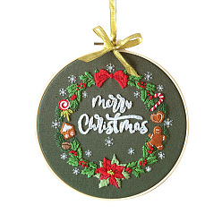 Christmas Wreath Стартовые наборы для вышивания, включая ткань и нитки для вышивания, игла, Инструкция и пяльцы для вышивания, имитирующие бамбук., Рождественский венок, 300x300 мм