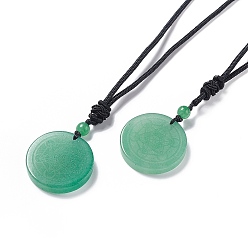 Green Aventurine Natural Green Aventurine Flat Round with Hexagon Pendant Necklace with Nylon Cord for Women, 25.59~27.95 inch(65~71cm)
