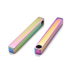 Rainbow Color Placage ionique (ip) 304 pendentif poli en acier inoxydable, bar, couleur arc en ciel, 40x5x5mm, Trou: 3mm