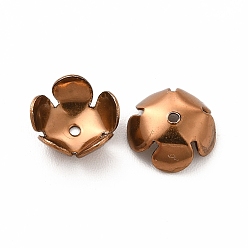 Coffee Golden Ion Plating(IP) 304 Stainless Steel Bead Caps, Flower, 5-Petal, Coffee Golden, 8x8x3mm, Hole: 1mm