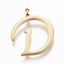 Letter D 304 подвески из нержавеющей стали, Начальная буква, letter.d, золотые, 18x16x2 мм, отверстие : 2 мм