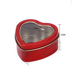Red Tinplate Tins Gift Boxes with Clear Window Lid, Heart Storage Box, Red, 6x5.9x2.7cm