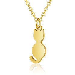 Golden 201 Stainless Steel Kitten Pendant Necklaces, with Cable Chains, Cat Silhouette, Golden, 15.7 inch(40cm), 1.5mm, Cat: 17.5x8x1mm