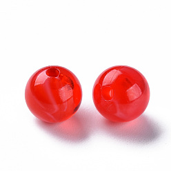 Rouge Perles acryliques, pierre d'imitation, ronde, rouge, 10mm, Trou: 1.6mm, environ1000 pcs / 500 g