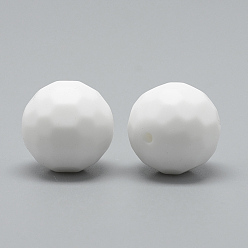 Blanc Perles de silicone écologiques de qualité alimentaire, perles à mâcher pour les jouets de dentition, Diy soins infirmiers colliers faisant, ronde à facettes, blanc, 15.5mm, Trou: 1mm