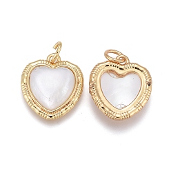 Real 18K Gold Plated Natural Shell Pendants, with Brass Findings and Jump Rings, Long-Lasting Plated, Heart, Real 18K Gold Plated, 16x14x3mm, Hole: 3mm