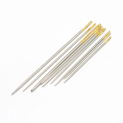 Golden Steel Sewing Needles, Golden, 31~51x0.7~1.0mm, hole: 0.5x1~9mm, about 18pcs/box