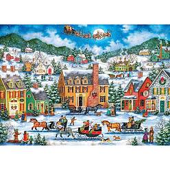 Colorful Christmas Theme House DIY Diamond Painting Kit, Including Resin Rhinestones Bag, Diamond Sticky Pen, Tray Plate and Glue Clay, Colorful, 400x300mm